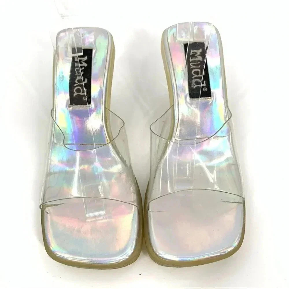 Mudd Mambo heels 9.5 iridescent chunky square toe vintage y2k party cosplay - Picture 2 of 15